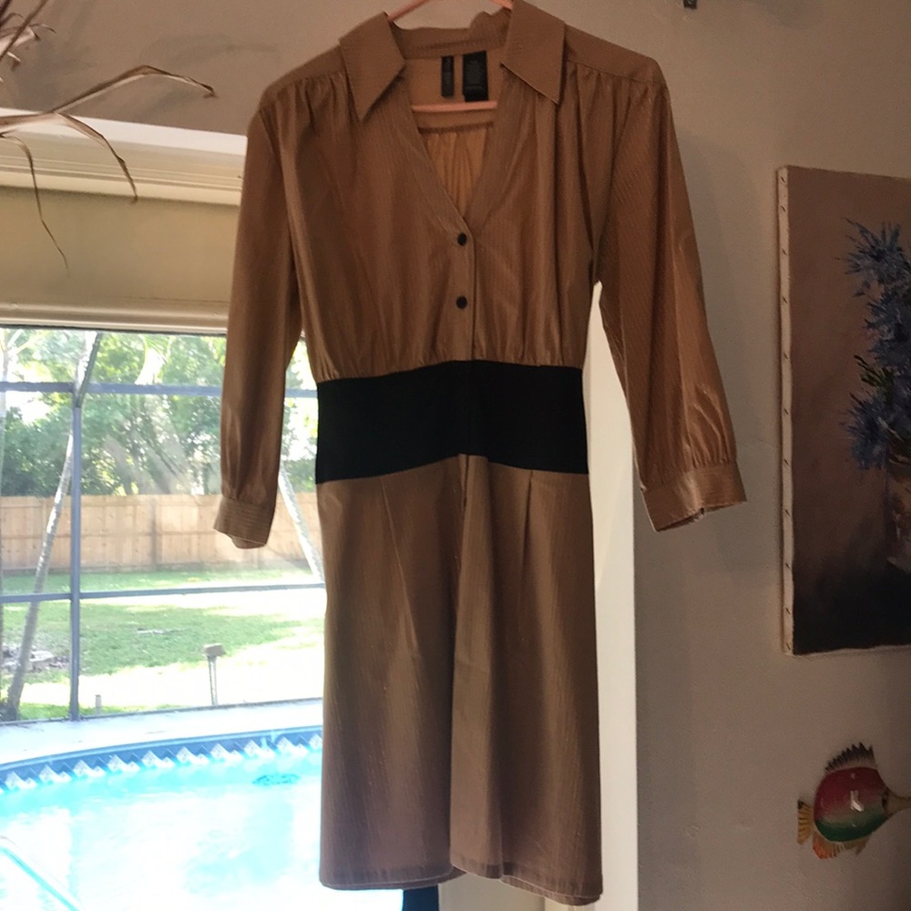 Bisou Bisou Gold/Black Pinstripe Shirt Dress